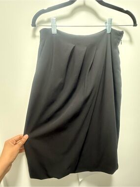 Piazza Sempione Italian Virgin Wool Black Draped Front Pencil Skirt Size M US 6